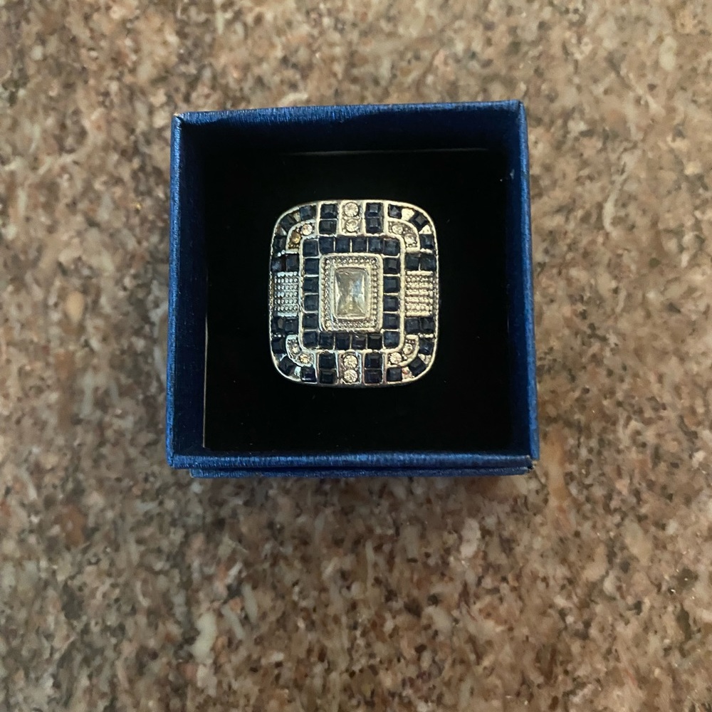 Sapphire and rhinestone silver ring
